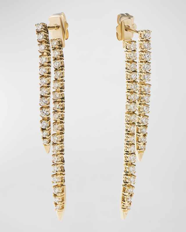 14K Yellow Gold Tennis Front-To-Back Short Linear Diamond Earrings